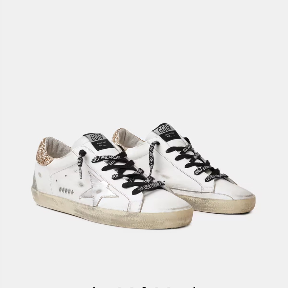 Women's white leather Super-Star with glittery heel tab Size 40 - Picture 2 of 12